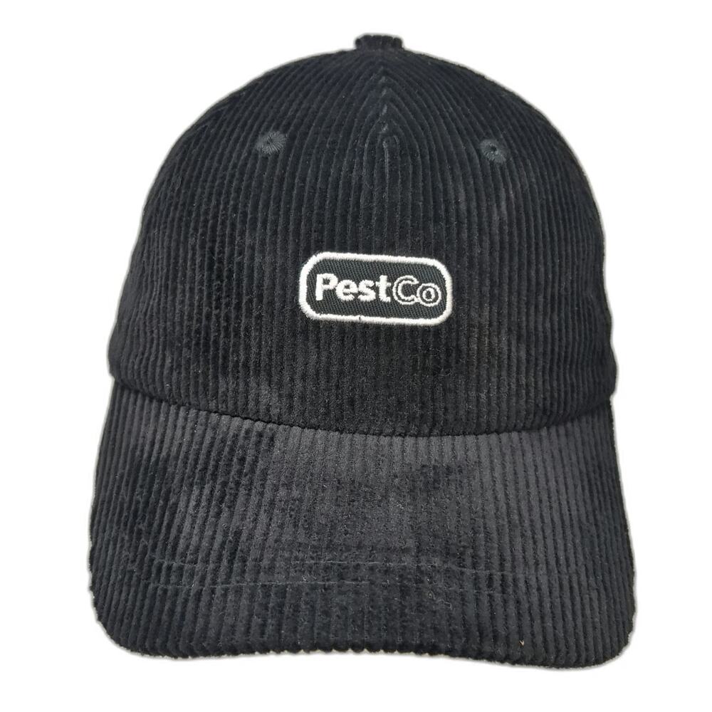 Unie 5 Panel Black Hat One Size Corduroy Embroidered PestCo Logo Slideback